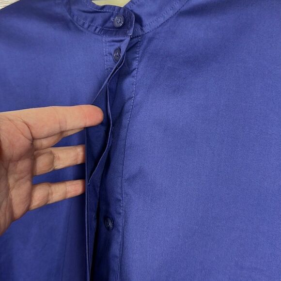 COS Royal Blue Cotton Sateen Blouse Oversized Top Smocked Bell Sleeves US 2 - Picture 4 of 16